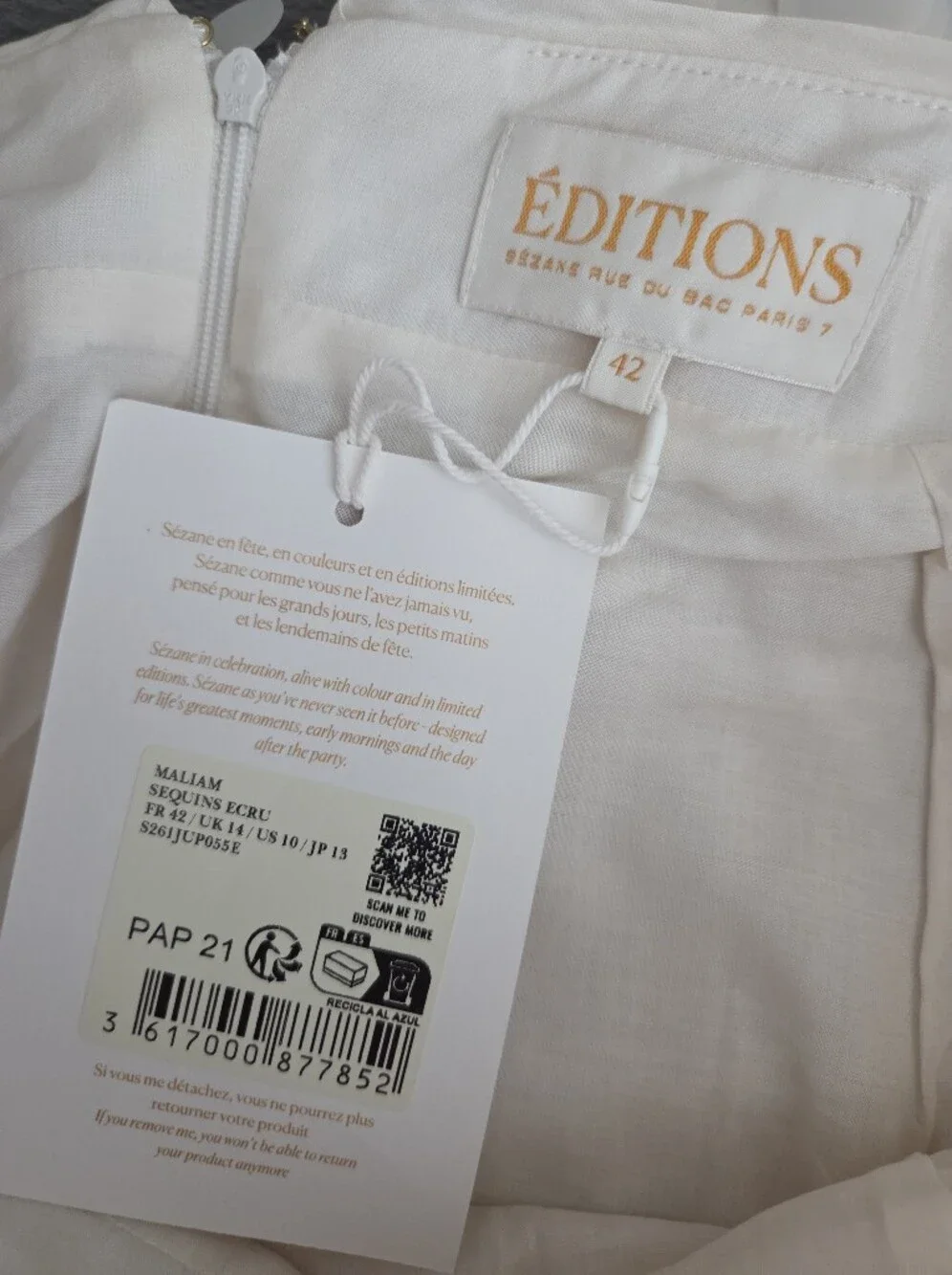 Sezane Maliam Skirt in Ecru Sequins size 42 NWT